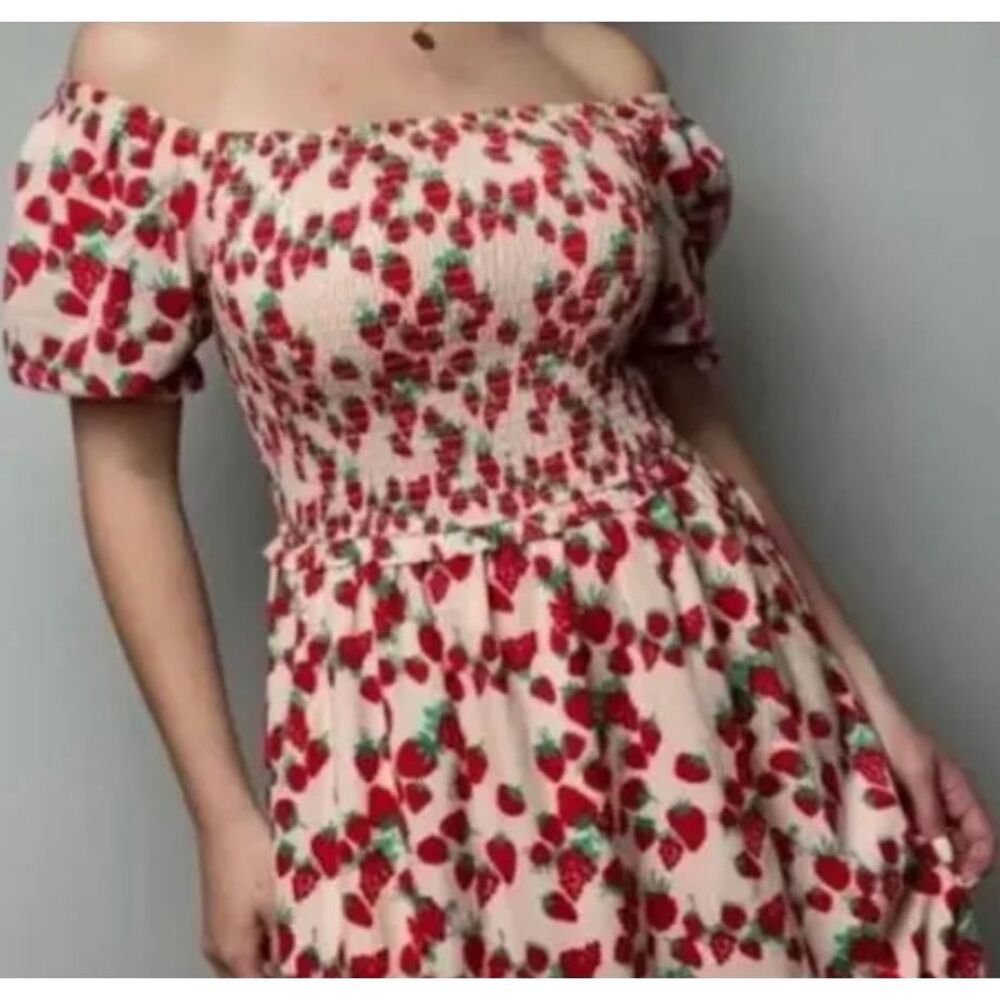Betsey Johnson Pink Strawberry-Print One-Shoulder Dress